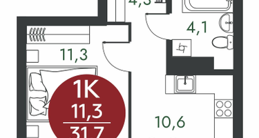 1-к. квартира, 31 м²