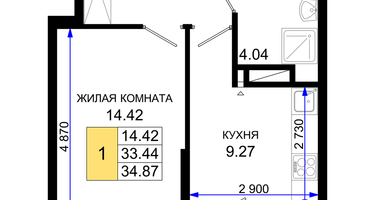 1-к. квартира, 34 м²
