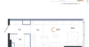 Студия, 37 м²