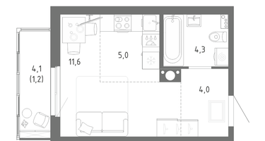 Студия, 26&nbsp;м²