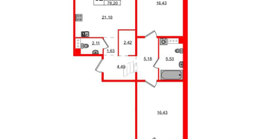 2-к. квартира, 78&nbsp;м²