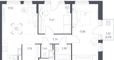 2-к. квартира, 60&nbsp;м²