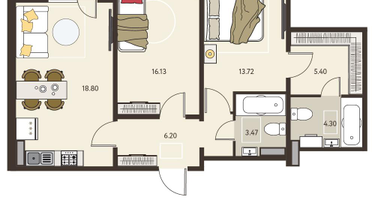2-к. квартира, 70 м²