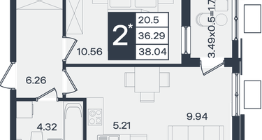 2-к. квартира, 38 м²