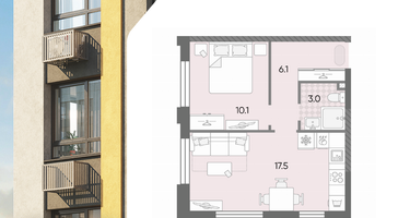 1-к. квартира, 36&nbsp;м²