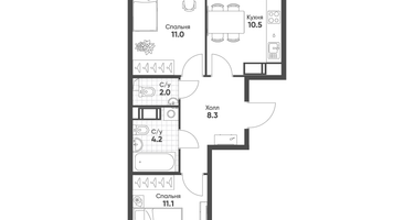 2-к. квартира, 48 м²