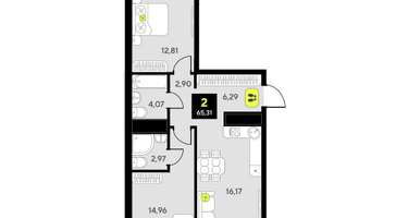 2-к. квартира, 65&nbsp;м²