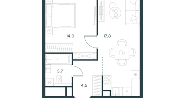 1-к. квартира, 40 м²