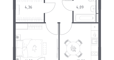 1-к. квартира, 36&nbsp;м²