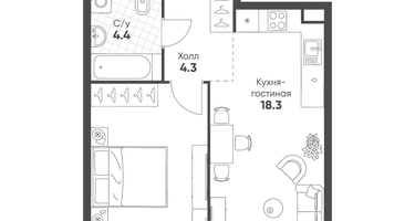 1-к. квартира, 41 м²