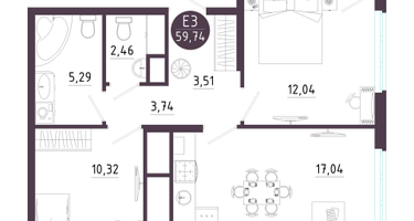 2-к. квартира, 59&nbsp;м²