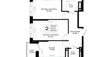 2-к. квартира, 53&nbsp;м²