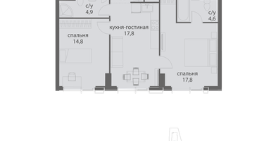 2-к. квартира, 62&nbsp;м²