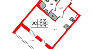 Студия, 25 м²