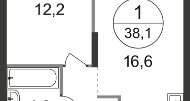 1-к. квартира, 38 м²
