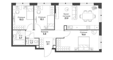 3-к. квартира, 73&nbsp;м²