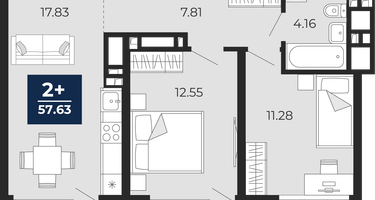 2-к. квартира, 53 м²