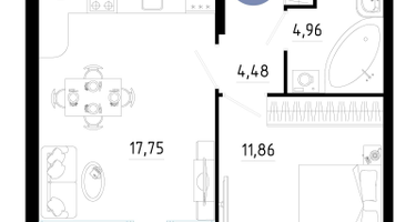 1-к. квартира, 42&nbsp;м²