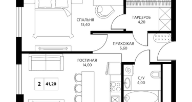 2-к. квартира, 41 м²