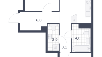 2-к. квартира, 63 м²