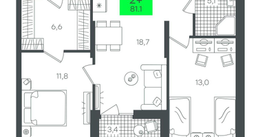 2-к. квартира, 81&nbsp;м²