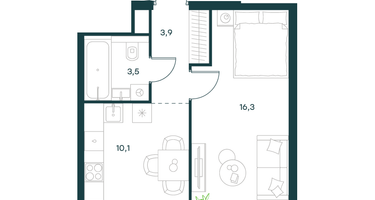 1-к. квартира, 33 м²