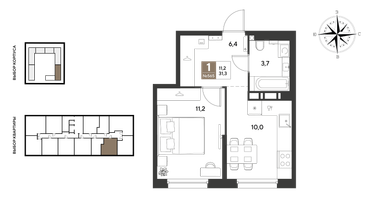 1-к. квартира, 31 м²