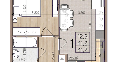 1-к. квартира, 41&nbsp;м²