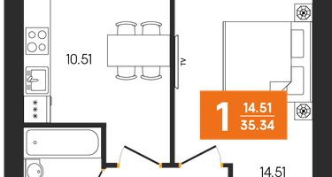 1-к. квартира, 35&nbsp;м²