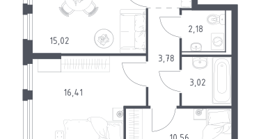 2-к. квартира, 54&nbsp;м²