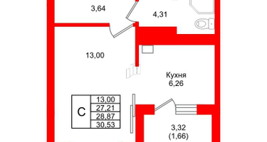 Студия, 28&nbsp;м²