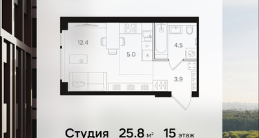Студия, 25&nbsp;м²