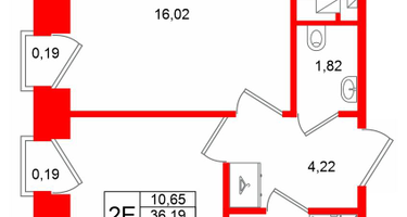 1-к. квартира, 36&nbsp;м²