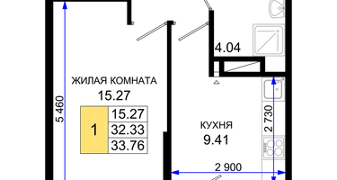 1-к. квартира, 33&nbsp;м²