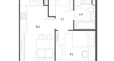 1-к. квартира, 34&nbsp;м²