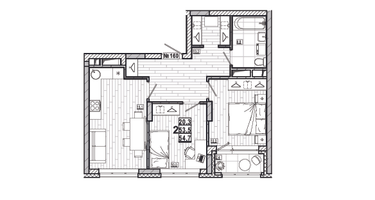2-к. квартира, 54&nbsp;м²