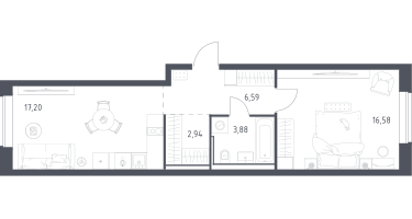 1-к. квартира, 47&nbsp;м²