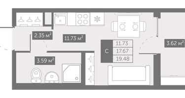 Студия, 19&nbsp;м²