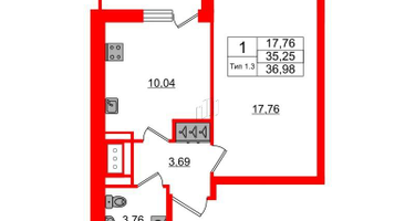 1-к. квартира, 35&nbsp;м²