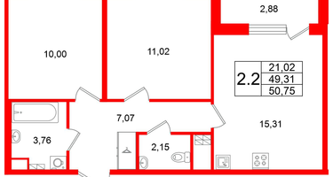 2-к. квартира, 49&nbsp;м²