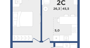 2-к. квартира, 45&nbsp;м²