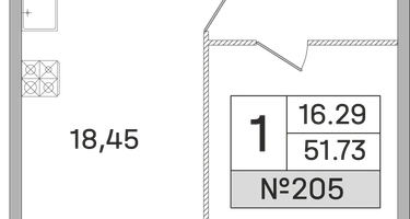 1-к. квартира, 52&nbsp;м²