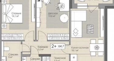 2-к. квартира, 61,9&nbsp;м²