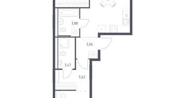 2-к. квартира, 57&nbsp;м²