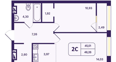 2-к. квартира, 46&nbsp;м²
