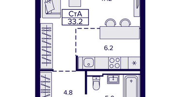 Студия, 33&nbsp;м²