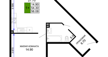 1-к. квартира, 57&nbsp;м²