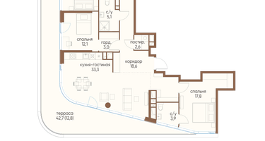 3-к. квартира, 134 м²