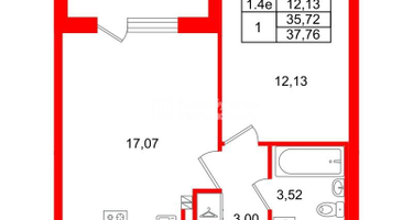 1-к. квартира, 35&nbsp;м²
