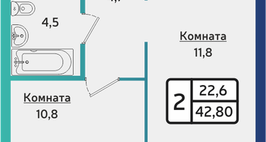 2-к. квартира, 42&nbsp;м²